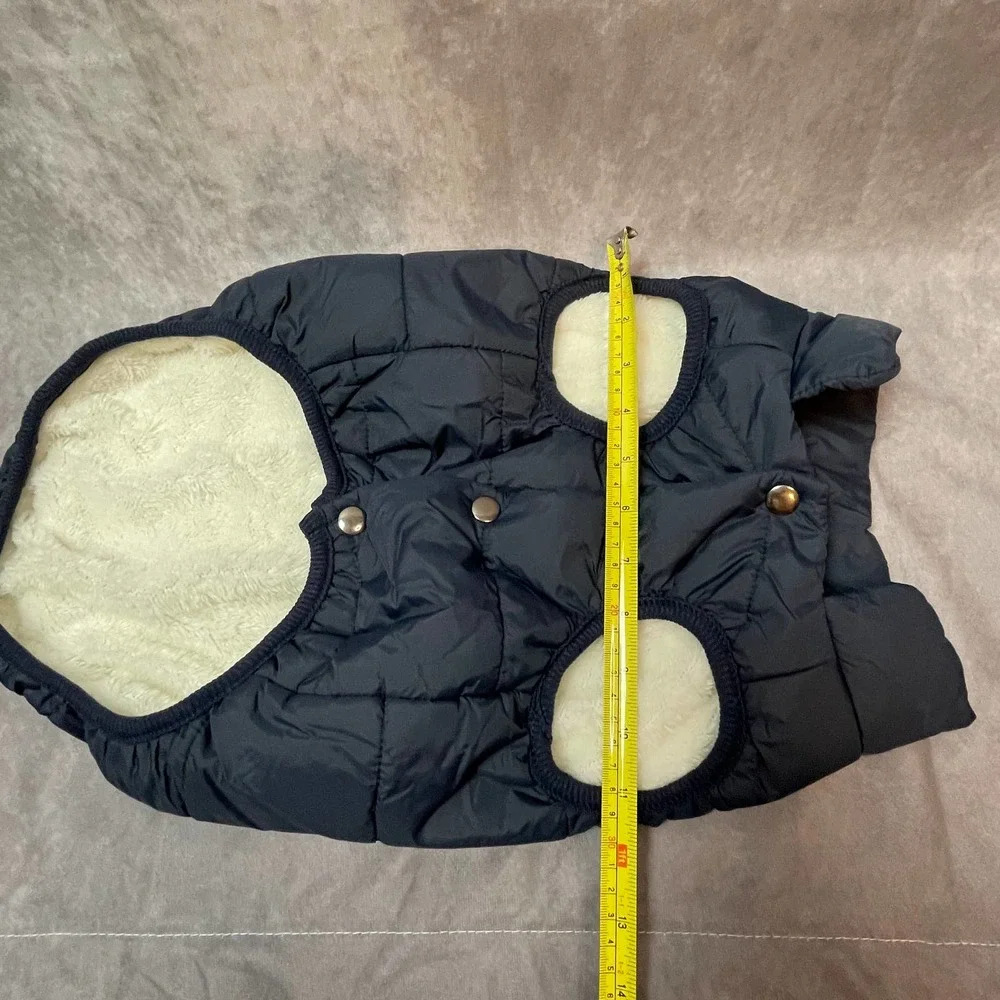 Dog Pet Jacket‎ Size XL Nylon Snap Closure Blue Cream Faux Fur Lining